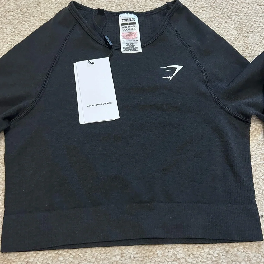 Gymshark Vital Seamless Crop Top women's medium black marl NWT Workout Athletic - Picture 3 of 14